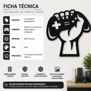 Quadro Gamer Controle em MDF Preto 45 x 40 cm - Artesanato e Personalizados