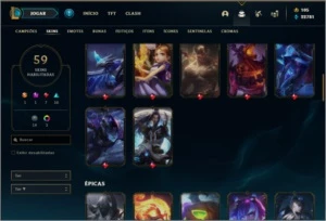 Conta Platina 1 com 123 champs e 59 skins - League of Legends LOL