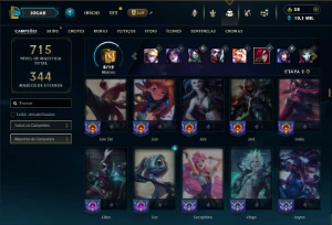 Esmeralda 4 com TODOS os champs e 338 Skins (MID / ADC / JG) - League of Legends LOL