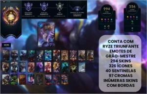 Conta diamante 1 / 300 Skins / 100 emotes /  ryze triunfante - League of Legends LOL