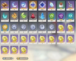 AR58 Diluc+Tumulo Venti+Elegia Ayaka Raiden Shenhe 33k gema - Genshin Impact