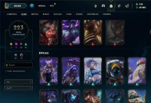 Conta Bronze 1 com 150 Champs e 223 Skins + 1 Prestigio - League of Legends LOL