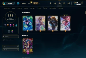 Platina 3 com TODOS os champs e 181 Skins + 4 Vitoriosas - League of Legends LOL