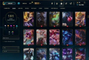 Platina 3 com TODOS os champs e 181 Skins + 4 Vitoriosas - League of Legends LOL