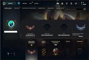 Conta bronze 3 com 22 Champs e 4 Skins + 1 Prestigio do Lee - League of Legends LOL