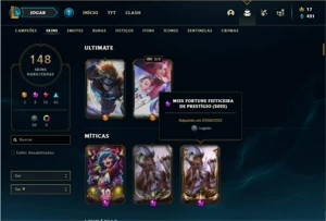 Conta ouro 4 com 114 Champs e 148 Skins + 2 Prestigios - League of Legends LOL