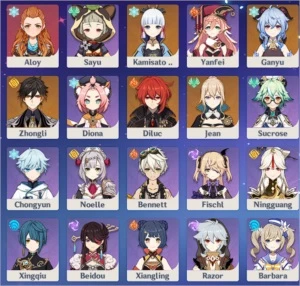 Ganyu + Zhongli + Ayaka + Diluc c1 + Jean AR 49 - Genshin Impact