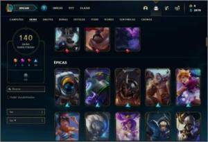 Conta bronze 3 com 118 champs e 140 skins ( MAIN SUP ) - League of Legends LOL
