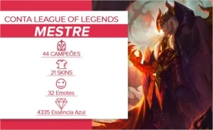 CONTA LEAGUE OF LEGENDS MESTRE 450 PDL • 44 CAMPEÕES • SKINS LOL