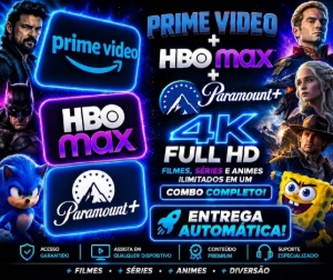 Prime video + Hbo max + Paramount-30 Dias-Entrega automatica - Assinaturas e Premium