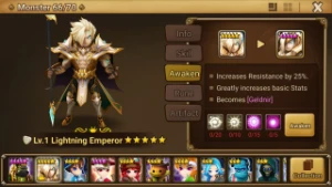 Reroll Summoners War lvl10 com Lighting Emperor - Geldnir