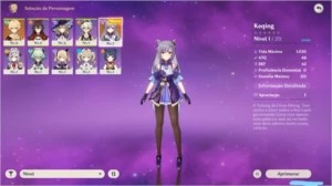 Genshin Impact - AR 7 - Keqing + Fischil + 5 SR - espadão 4*