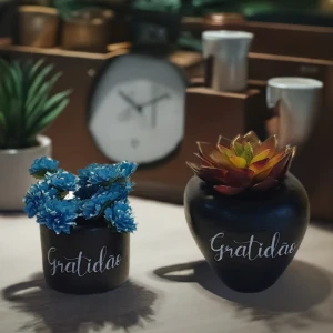 Conjunto vaso coração e cachepot Gratidão preto - Artesanato e Personalizados
