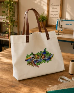 Bolsa Ecobag Tote Bag com Alça de Couro Ecológico Premium