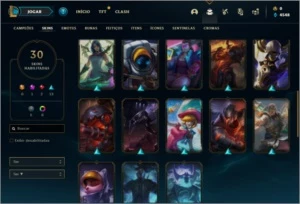 Conta prata 3 com 75 Champs, 30 skins, 6 Cromas, 115 Icones, - League of Legends LOL