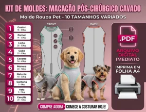 Molde Roupa Pós Cirúrgica Pet 10 Tamanhos – Cavado - Outros