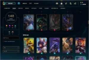 Conta ouro 1 com TODOS os champs, 140 skins + 2 Prestigios - League of Legends LOL