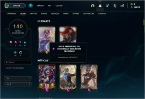 Conta ouro 1 com TODOS os champs, 140 skins + 2 Prestigios - League of Legends LOL