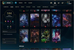 Conta platina 4 com TODOS os champs e 184 skins +20k de EA - League of Legends LOL