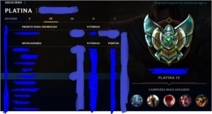 Conta plat 4, 117 campeões, 78 skins, 80 ícones, runa padrão - League of Legends LOL