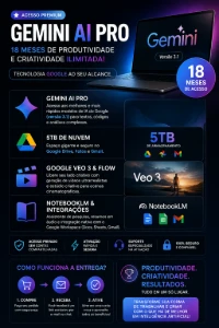 Gemini AI Pro 18 Meses + 5TB + Veo 3 garantia 30 dias - Inteligência Artificial