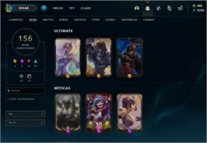 CONTA COM 156 SKINS (3 ULTIMATE + 2 PRESTÍGIOS) - League of Legends LOL