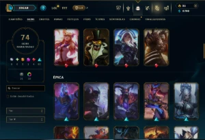 Unranked com 115 Champs e 74 Skins +9 Vitoriosas - League of Legends LOL