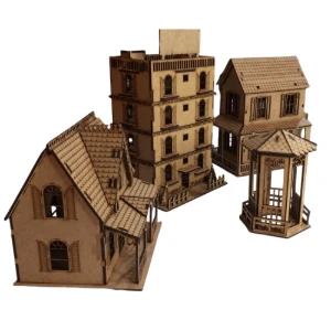 Kit 3 casinha mais 01 coreto em mdf, maquete, diorama - Artesanato e Personalizados
