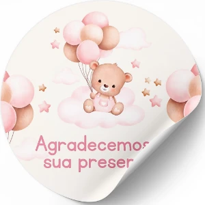 50 Adesivos Ursinha Rosa - Chá de Bebê - Artesanato e Personalizados