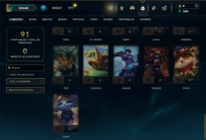 Prata 4 com 50 Champs e 12 Skins - League of Legends LOL