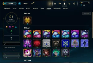 Ouro 1 com 30 Champs e 5 Skins + 8 Fragmentos - League of Legends LOL