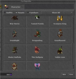 Vendo conta tibia - KNIGHT 230 com addons e montarias raras.