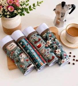 Kit com 4 Panos de Prato Tema Café - Artesanato e Personalizados