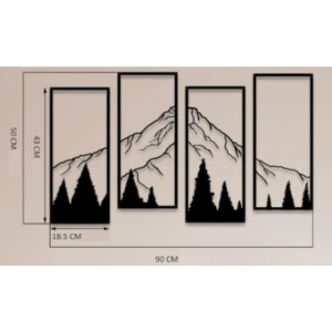 Kit 4 Quadros Montanhas e Floresta em MDF 42 x 18 cm - Artesanato e Personalizados