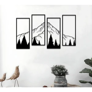 Kit 4 Quadros Montanhas e Floresta em MDF 42 x 18 cm