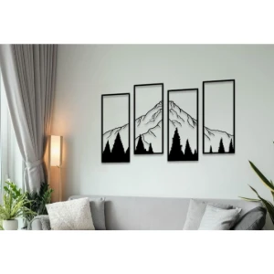 Kit 4 Quadros Montanhas e Floresta em MDF 42 x 18 cm - Artesanato e Personalizados