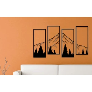 Kit 4 Quadros Montanhas e Floresta em MDF 42 x 18 cm - Artesanato e Personalizados