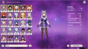 Genshin Impact conta AR53 6 personagens 5 stars/Skyward Harp