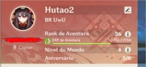 Conta com Hu Tao e Jean AR 36 - Genshin Impact