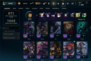 Diamante 1 com TODOS os champs e 351 Skins ( ADC / MID ) - League of Legends LOL