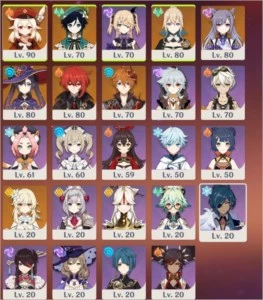 Diluc, Venti, Klee, Childe,Keqing, Mona, + Todos 4* - Genshin Impact