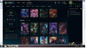 CONTA LEAGUE OF LEGENDS PRATA COM 9 PAGINAS DE RUNA 56 SKIN LOL
