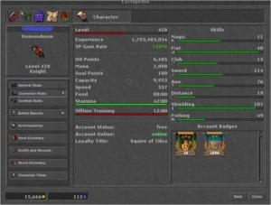 Tibia - EK 428 - Sword 114/107 ML 11 - Opt-pvp