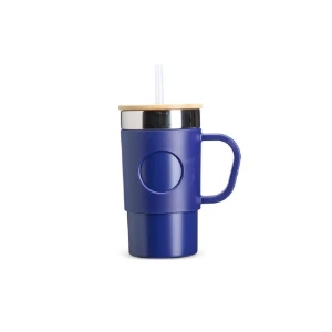 Caneca Térmica Azul 400 ml com Tampa e Canudo