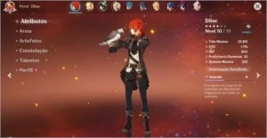 GENSHIN IMPACT DILUC + VENTI + 4 ESTRELAS + 7521 GEMAS AR 35