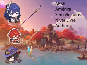 AR36 - Raiden + Cortadora + Diluc + Mona + Falcao + Harpa - Genshin Impact