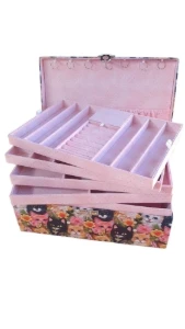 Caixa Grande para Bijuterias e Joias Estampa de Gatinhos - Artesanato e Personalizados