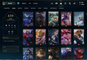 Conta platina 4 com TODOS os champs e 439 Skins + 67 Cromas - League of Legends LOL