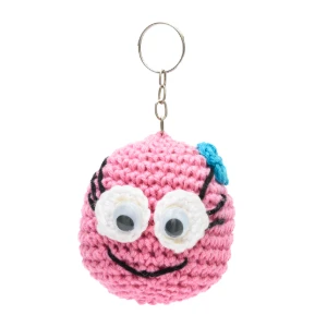 Chaveiro Carinha Feliz Rosa em Amigurumi - Artesanato e Personalizados