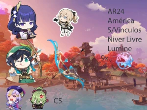 AR28-Raiden + Venti com BIS +Jean+Qiqi +Shinobu C5+ 9 tiros - Genshin Impact